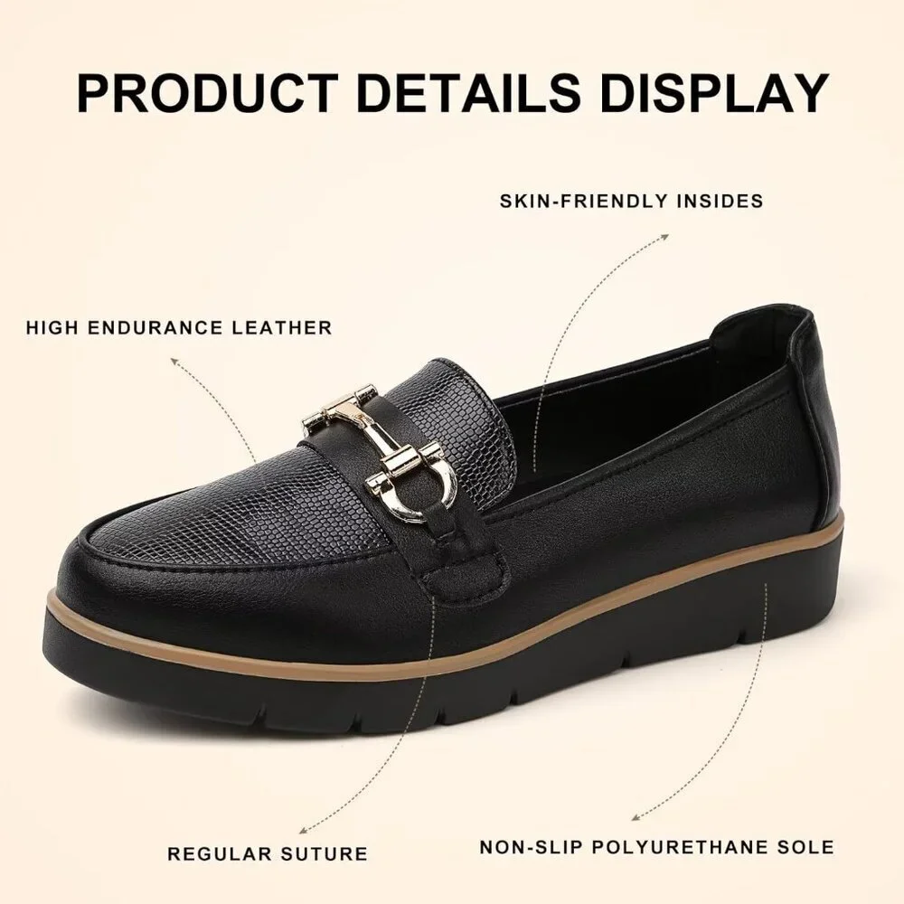 Women's Leather Loafers Casual Flats Slip-On Comfortable Work Shoes - Picture 2 of 7